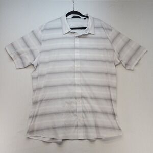 Travis Mathew Button Down Shirt Mens 3XL White Grey Striped Short Sleeve Golf